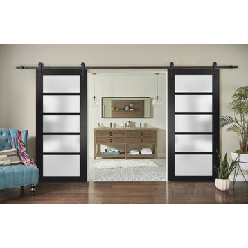 Double Barn Door 60 x 96 Frosted Glass, Quadro 4002 Matte Black, 13FT