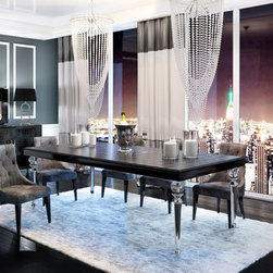 A&X Baccarat Transitional Black Crocodile Dining Table - Dining Tables