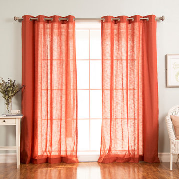 Faux Linen Blend Curtain Panel, Set of 2, Terrared, 52"w X 84"l