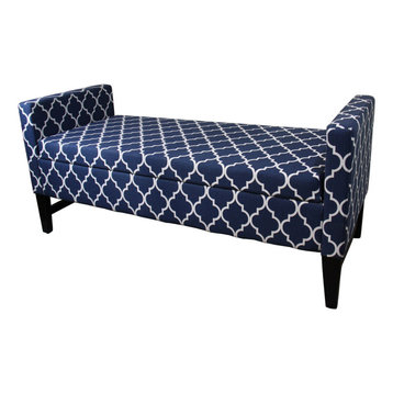 ORE International 23.5" Storage Bench With Blue Moroccan Stripes Decor HB4552