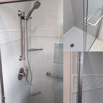 Charmeuse gray Roman Block simulated-tile shower