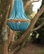 Blue and Red Wood Beaded Chandelier With Yellow Accents