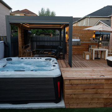 Modern Cedar Deck, Louvered Pergola & Outdoor Kitchen Retreat
