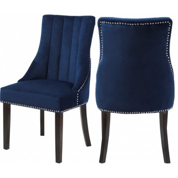Oxford Velvet Upholstered Dining Chair (Set of 2), Navy