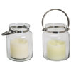 Brighton Glass Hurricane Lantern With Flameless Candle and Remote, Set of 2