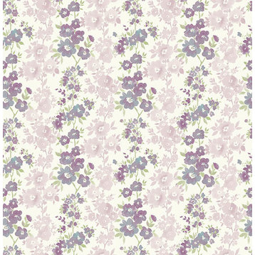 Floral Stripe Wallpaper, Purple and Pink, Bolt