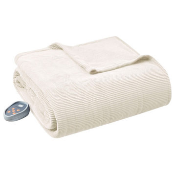 Beautyrest Electric Micro Fleece Heated Electric Bedding Blanket, Ivory
