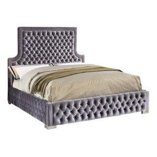 Best Master Jamie Velvet Upholstered Tower High Profile Queen Bed