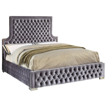 Sedona Velvet Upholstered Bed, Gray, King