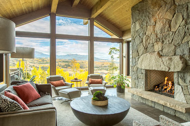 Design ideas for a country living room in Denver with a standard fireplace and no tv.