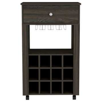 Ace Bar Cart with 12 Wine Cubbies, 4 Legs, and Open Shelf, Carbon Espresso