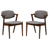 Set of 2 Dining Side Chairs, Gray and Dark Walnut