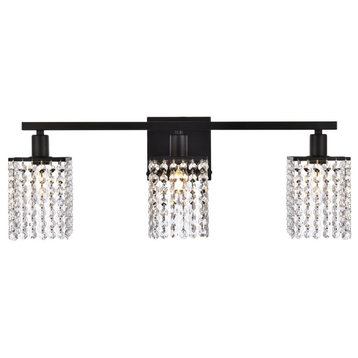 Phillip 3-Light Bath Sconce, Black With Clear Crystals