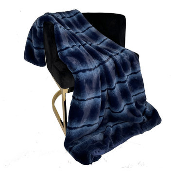 Plutus Blue Fluffy Fields Faux Fur Luxury Throw Blanket, Throw 60"W x 72"L