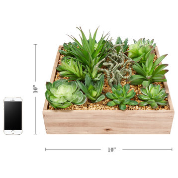 Pure Garden Assorted Faux Succulents With 10 " Wooden Box
