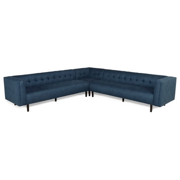 Contemporary Sectional Sofa, Large Design With Tufted Polyester Seat, Navy Blue