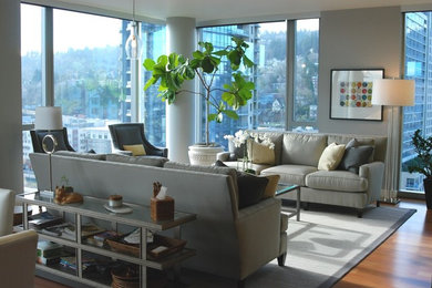 Trendy living room photo in Portland