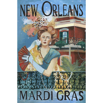 "Mardi Gras Woman" Painting Print on Wrapped Canvas, 8x12