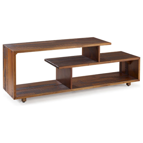 60" Rustic Solid Wood TV Stand Console Entertainment Center, Amber