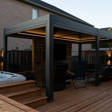 Modern Cedar Deck, Louvered Pergola & Outdoor Kitchen Retreat
