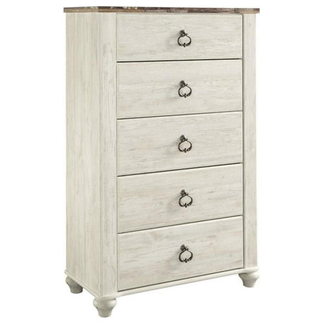 Ashley Furniture Willowton Wood 5 Drawer Chest in White Finish