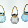 Set of 3 Hobnail Beaded Glass  Tealight Candle Lanterns with Rope Handles