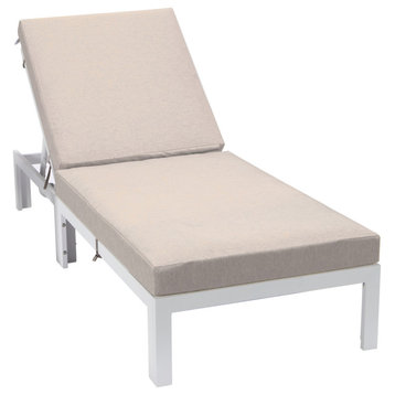 Chelsea White Patio Chaise Lounge Chair With Cushions, Beige