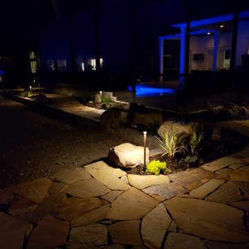 Bocce Ball Court Surrounded By Flagstone Patio and Fire Pit, St. Augustine, FL