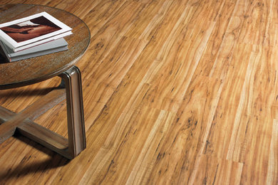 Light wood floor family room photo in Little Rock