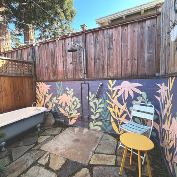 Berkeley Hills Cheerful Backyard Oasis - Outdoor Shower Botanical Mural