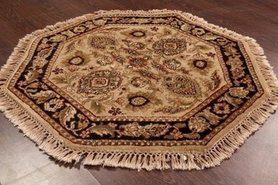 Rugsville Mugal Hand Knotted Sandy Brown Octagon Rug