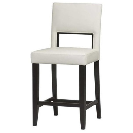 Pemberly Row Wood Bar Stool Chair in White - Square Seat & Footrest & Backrest