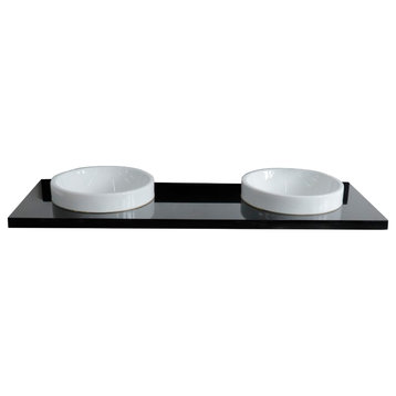 61" Black Galaxy Countertop and Double Round Sink