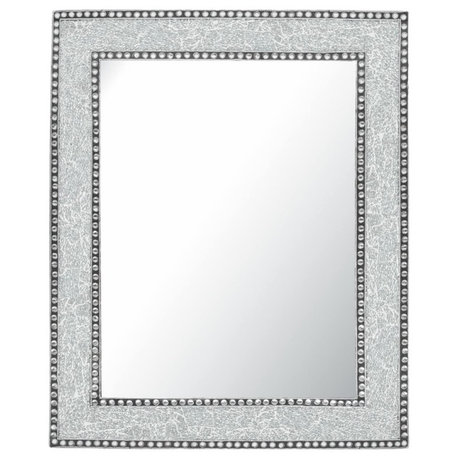 Crackled Glass Decorative Wall Mirror, 30"x24", Silver