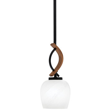 Monterey Mini Pendant Matte Black & Painted Wood-look With 6" White Marble Glass