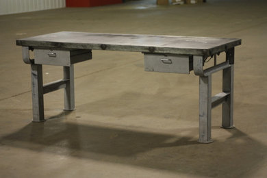 Industrial Desk - steel base with distressed painted finish.