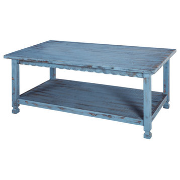 Country Cottage 42"L Coffee Table, Blue Antique Finish