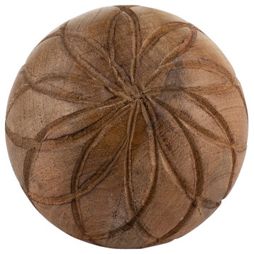 Wood, 5" Textured Orb, Brown