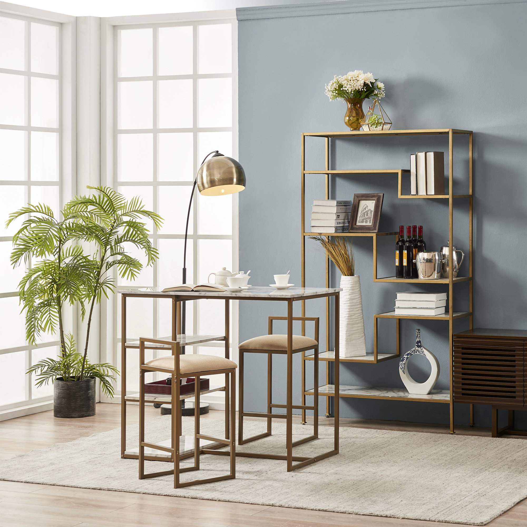 Breakfast Table Dining Set, Brass Finish - Transitional - Indoor Pub ...