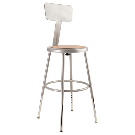 NPS 6200 Series 19-27" Modern Metal Heavy Duty Stool with Backrest in Gray