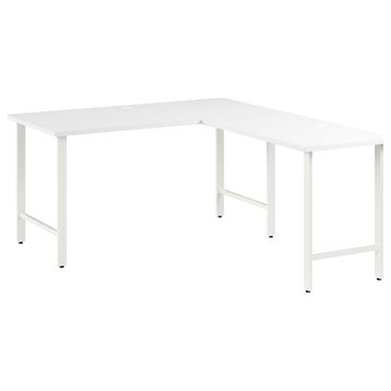 Hustle 60W L Shaped Computer Desk with Metal Legs in White - Engineered Wood
