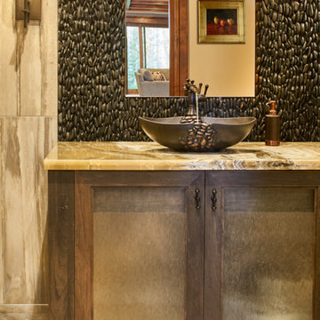 Onyx vanity top, copper vessel sink