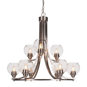 Toltec Paramount 9 Light 6" Chandelier, Nickel/Clear Bubble