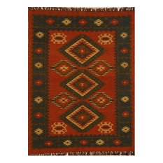 Handwoven Jute and Wool Diamond Rug, Red, Black, and Tan, 4'x6'