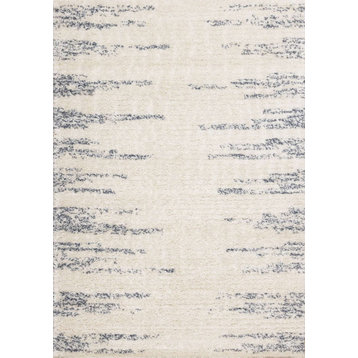 Reese Collection Cream Blue Modern Striped Rug, 7'10" x 10'10"