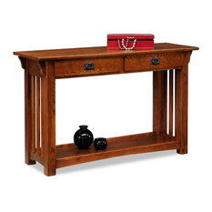 Leick Furniture Mission Console Table with Drawers and Shelf in Oak
