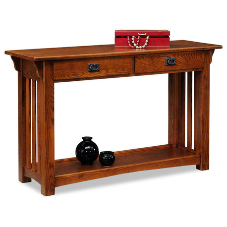 Leick Furniture Wood Mission Console Table with Drawers and Shelf in Oak