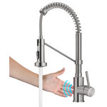 Kraus USA - Bolden Touchless Sensor 2-Function Pull-Down 1-Handle 1-Hole Kitchen Faucet SFS - The best-selling KRAUS Bolden commercial style pull-down faucet is now available with touchless operation! With universal appeal and professional functionality optimized for residential use, Bolden creates a captivating industrial look with a high-arc open coil spout, and offers the advantage of a compact 18-inch height that fits where other commercial-style faucets can't.