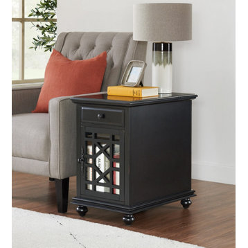 Elegant Chairside Table With Charging Station, Antique Black