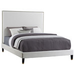 Meridian Furniture - Harlie Velvet Upholstered Bed, Cream, Queen - Give your room an instant boost of drama and style when you add this Harlie bed to the mix. This queen-size bed features a soft cream velvet exterior that's both chic and sleekand just the thing to add modern beauty to your decor. Brass nailheads lend this magnificently crafted bed an elegant vibe, while brass caps on the leg amplify its sophisticated demeanor. An extra-tall design makes sure this Harlie bed gets the bulk of attention in your bedroom.